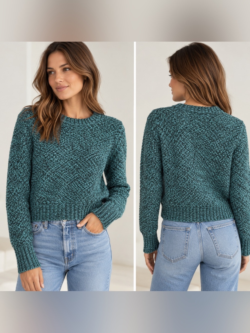 Jonathan Saunders 100% Merino Wool Teal Chunky Knit Sweater XS Designer